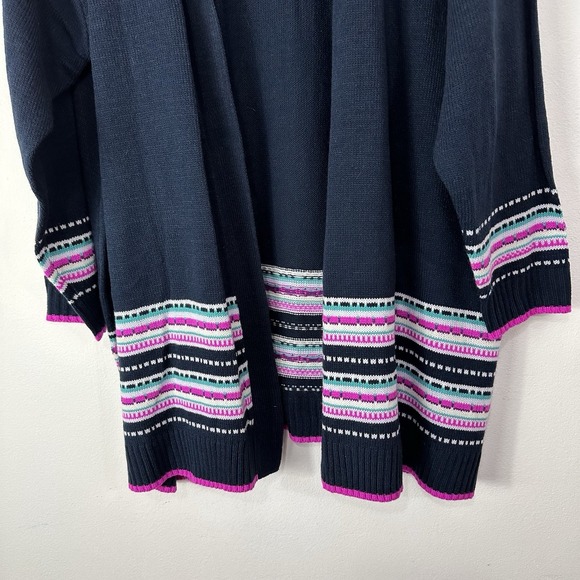 Lane Bryant Long Line Cardigan Sweater‎ Womens 26/28 Blue Multicolor Trim Duster - Picture 4 of 8